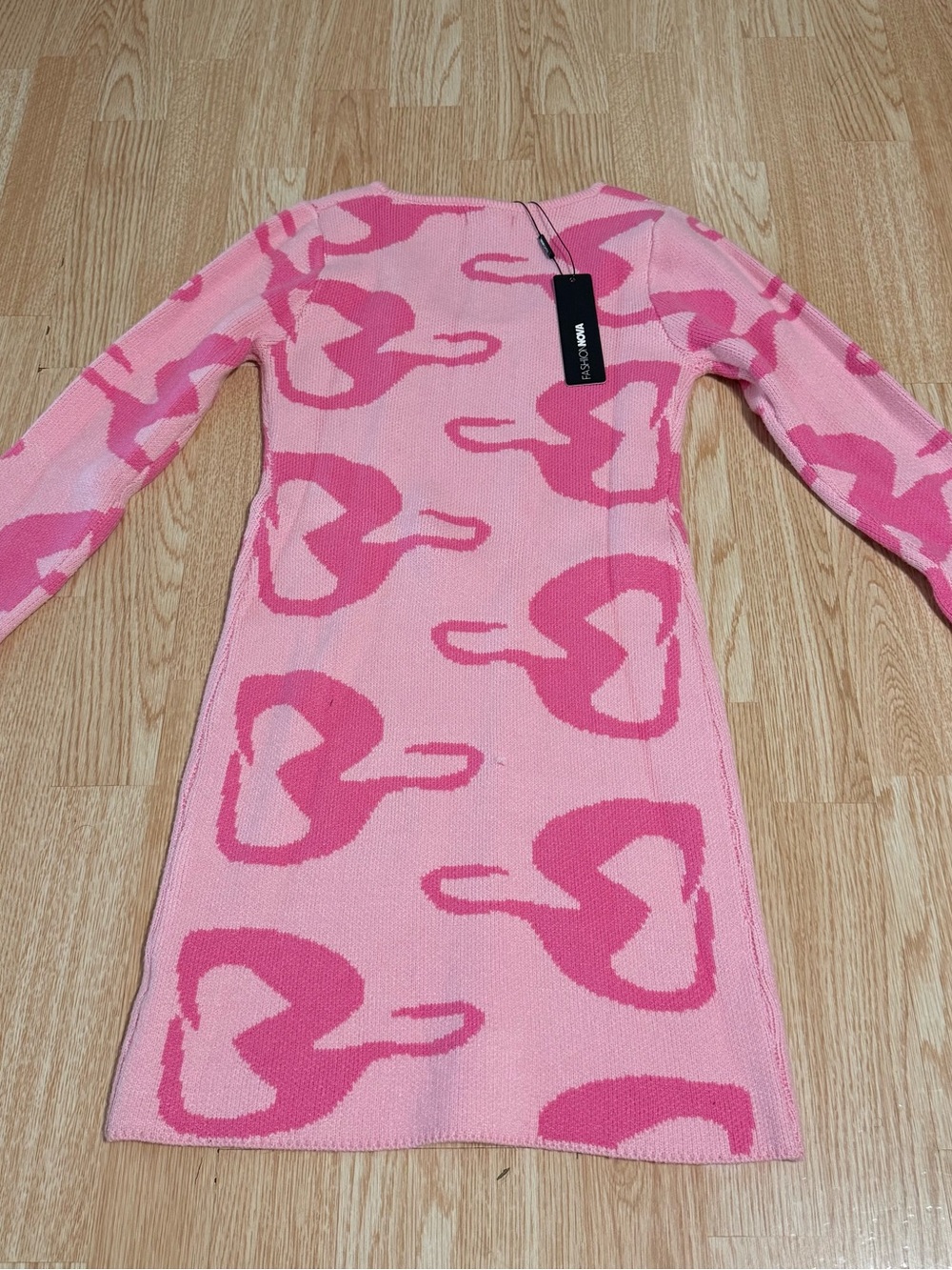 Fashion Nova Girls Pink Heart Knit Dress